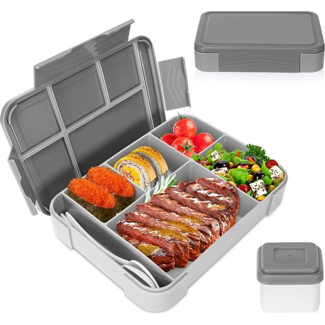 Boîte à lunch pour enfants,boîte à lunch étanche de 1330ml (gris) (1/5)