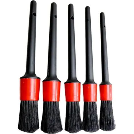 Juego de cepillos para coche de 5 piezas: cerdas largas y suaves para limpiar el coche, cepillo para detalles del tablero, cepillo para rejillas de ventilación y cepillo para llantas. (1/3)