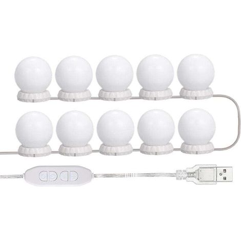 Kit d'éclairage LED pour miroir de maquillage avec 10 ampoules réglables, 10 niveaux de luminosité et 3 modes, guirlande lumineuse USB pour miroir de maquillage (1/4)