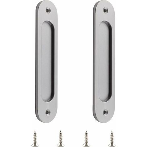 Lot de 2 poignées de porte coulissantes ovales en alliage d'aluminium mat avec vis pour porte de grange coulissante