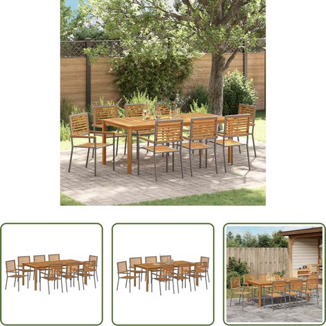 Terrassenstuhl - Garten Essgruppe 9 pcs Grau Massivholz Akazie (1/5)
