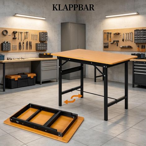 Table de travail pliante compacte, bureau escamotable multifonction avec plateau unique, table rabattable pratique pour petit espace. (1/5)