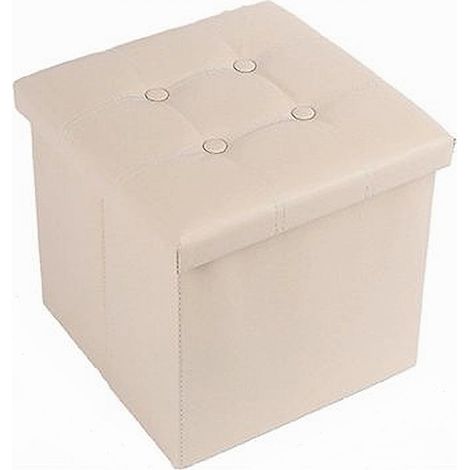 Cleafe - Pouff Puff Pouf Contenitore Imbottito Portaoggetti Seduta Beige 38x38x35cm 79430 - (1/2)
