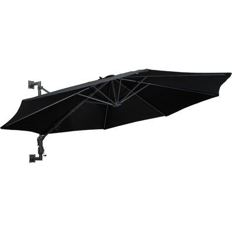 Parasol mural avec mât en métal 300cm Noir (1/5)