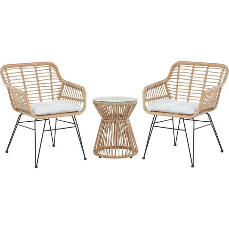 Bistro Set inkl. Kissen TRESTINA Polyrattan Hellbraun