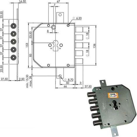 Serratura Sicura Triplice Sx Cilindro E63 Res653/270 Moia