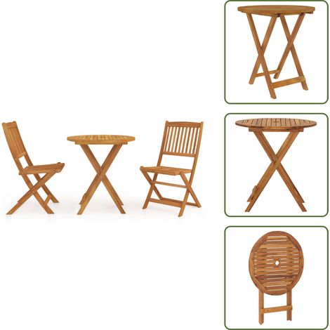 Ensemble à manger de jardin pliable 3 pcs Bois d'acacia solide - Ensemble Salon De Jardin - Mobilier De Jardin - Table Pliante - Chaise Pliante - Acacia