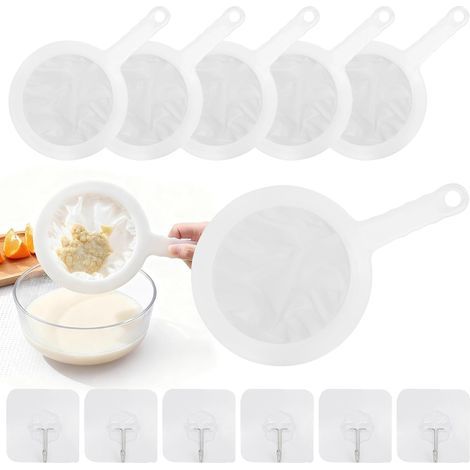 6 Fine Sieve Filter, Ultra-fine Nylon Fine Strainer, 80/100/120/200/300/400 Mesh Sieve with Hook, Kitchen Sieve and Food Cheesecloth for Filtering Juice, Milk, Soy Milk, Wine, Coffee (1/5)
