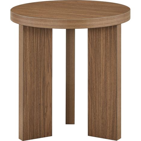 Table d'appoint ronde moderne en MDF effet bois foncé, structure trépied rainurée, idéale pour salon, chambre ou balcon, compacte et décorative CHICFURN (1/5)