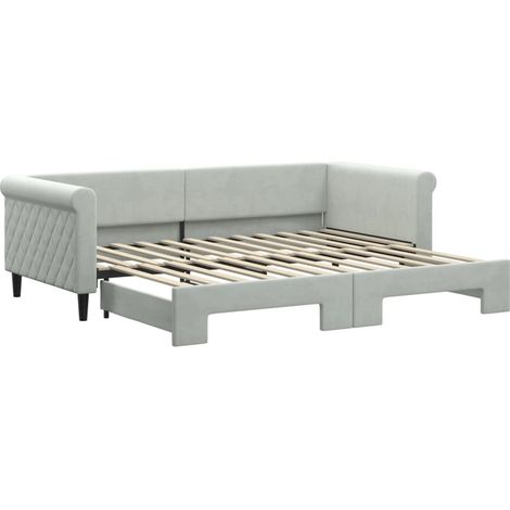 Lit simple,Lit adulte,Lit de jour avec Lit simple,Lit adulte,Lit gigogne gris clair 90x200 cm velours CFW25753 (1/5)