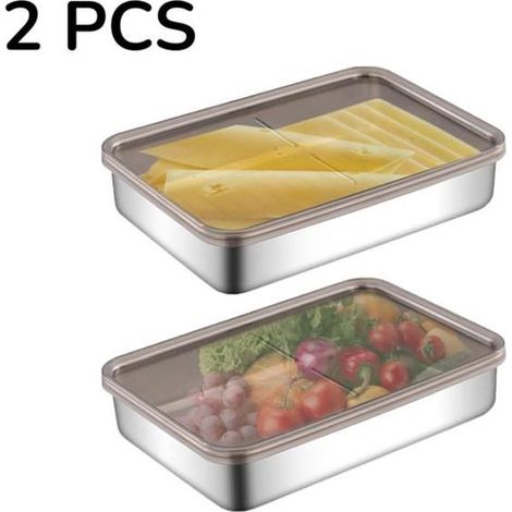 Set di due contenitori ermetici in acciaio inox da 800 ml con coperchi a tenuta stagna,perfetti per il frigorifero (1/5)