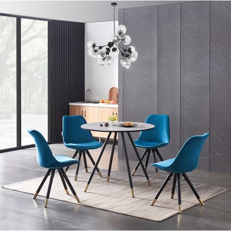 Dorchester LUX Sofia Dining Set - a Grey Wooden Dining Table and Set of 4 Blue Velvet Dining Chairs - Dining Room Kitchen (1/5)