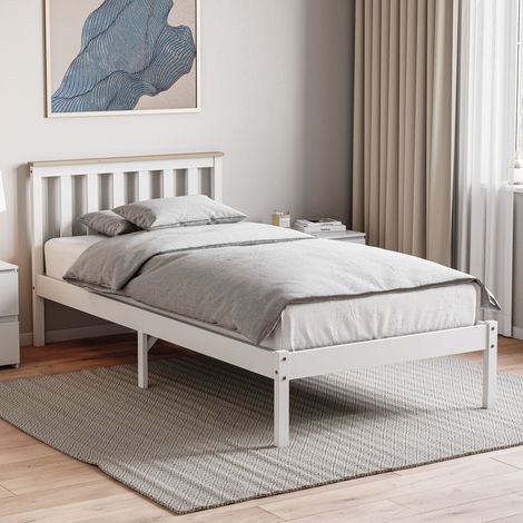 Milan 3ft Single Solid Pine Wood Bed Frame, Low Foot End, 90 x 190 cm, White-&-Pine