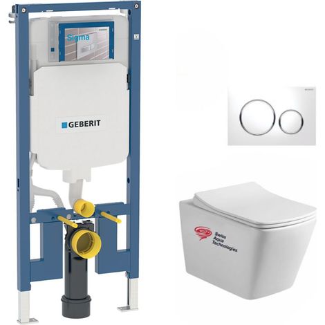 Pack Toilette Geberit extraflach UP720 + WC Swiss Aqua Technologies hängend Infinitio + Softclose-Sitz + weiße Platte (1/5)