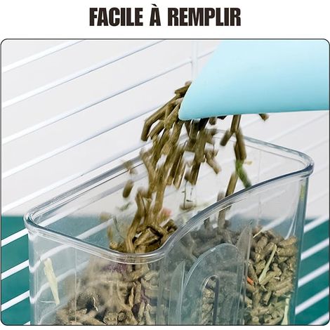 Distributeur Automatique de Nourriture pour Animaux 800ml Distributeur de Nourriture sans Alimentation Réglable pour Cage Clapier Clôture pour Petits Animaux Lapin Cobaye Chinchilla Oiseau(Gris) (1/4)