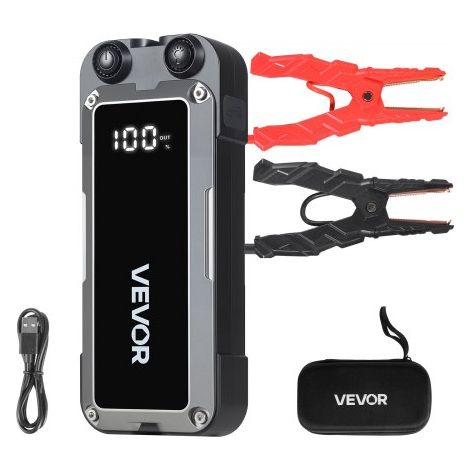 Arrancador de Batería 4500A Pico 24000mAh, Arrancador de Baterías de Coche 12 V, Gasolina 10L, Diésel 8L, Banco de Energía Portátil USB, Linterna 3 Modos, 12 Protecciones para Moto Camión Barco (1/5)