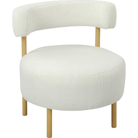 Fauteuil inclinable en polaire sherpa, pieds en métal imitation bois, revêtement capitonné, 67 x 67 x 71 cm, blanc crème