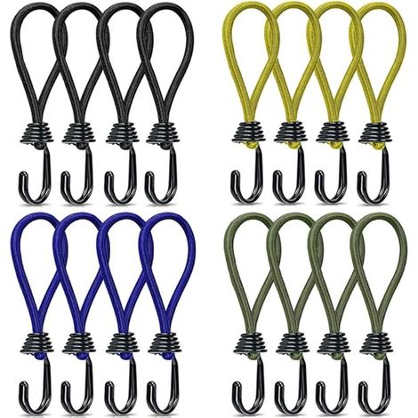 16 Pièces Tendeurs Elastique avec Crochets Tentes Crochet Tendeur Crochet de Tente de Camping Sangle de Tendeur en Caoutchouc pour Le Camping Les Bâches Les Auvents Les Tentes 15cm (1/5)