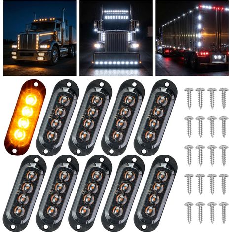 10x Feux de Gabarit à LED 12V/24V, 4 LED Feux de Position (Jaune)  Feu de Gabarit Remorque pour Camion Bus Caravane Utilitaire Robuste (1/5)