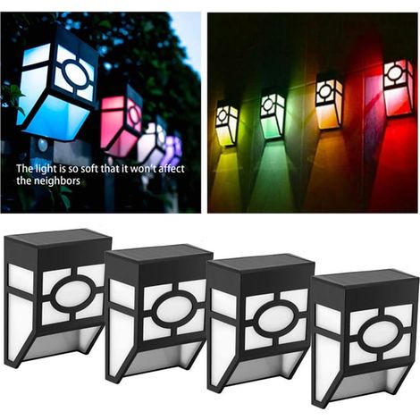 Set of 4 Vintage Solar LED Wall Lights — Classic Window-Style / Courtyard Wall-Mounted LED Lamps with Slow-Flashing Multicolor Effect