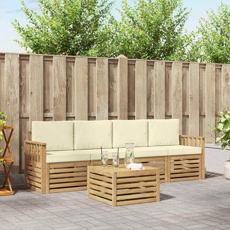 vidaXL Outdoor-Sofagarnitur mit Kissen 5 pcs Weiß und Creme Polyester (1/5)
