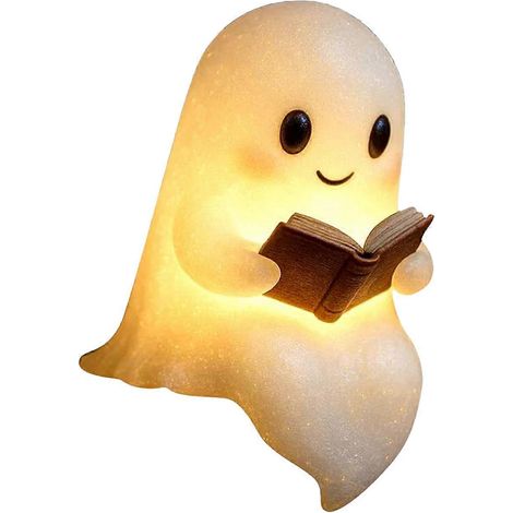Lampe de chevet fantôme d'Halloween lisant un livre, veilleuse LED 3D à lumière chaude, figurines de fantômes : (1/4)