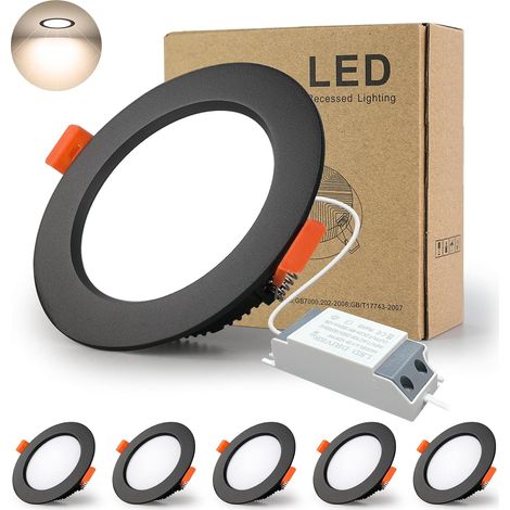Spot Led Encastrable Noir Extra Plat, 10 Pack 5W 500LM = 50W incandescence, IP44, Blanc Froid 6000K, AC 220-240V,Découpe 70-80mm,Rond plafond encastré Pour salle de bain,Cuisine,Salon,Couloir (1/5)