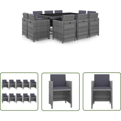 The Living Store 11-tlg. Garten-Essgruppe mit Auflagen Poly Rattan Grau - Gartenmöbelset - Rattan Möbel - Essgruppen - Outdoor Küche - Terrassenmöbeln (1/5)