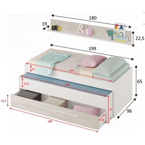 Cama ELLIOT doble cajon y estante (1/3)