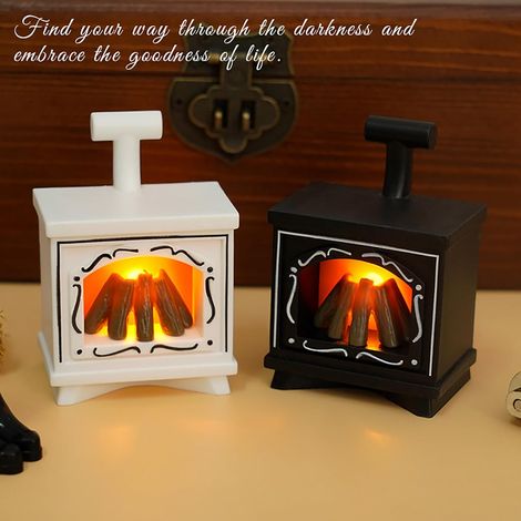 2 pezzi caminetto per casa delle bambole con luce LED effetto fiamma - caminetto in miniatura 1/12 alimentato a batteria - accessori vintage per mobili di casa delle bambole - Bianco-Nero (1/3)