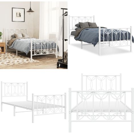 Cadre de lit métal sans matelas avec pied de lit blanc 80x200cm - Cadre De Lit - Lit Simple - Lit Metal - Lit Blanc - Meuble Chambre - Home & Living (1/5)