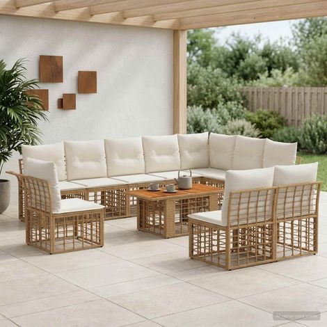 vidaXL Set Divano da Giardino 11 pz Naturale e Bianco Crema polyrattan (1/5)
