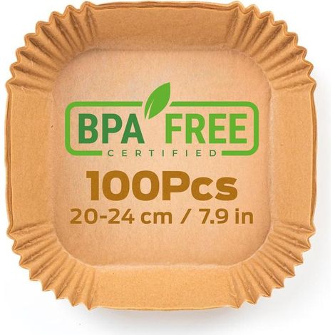 Papier cuisson air fryer - 100 pièces Food-Grade BPA gratuit, 20 x 20 cm, pour friteuse sans huile 5 à 8 litres - Idéal pour la cuisson saine (1/4)
