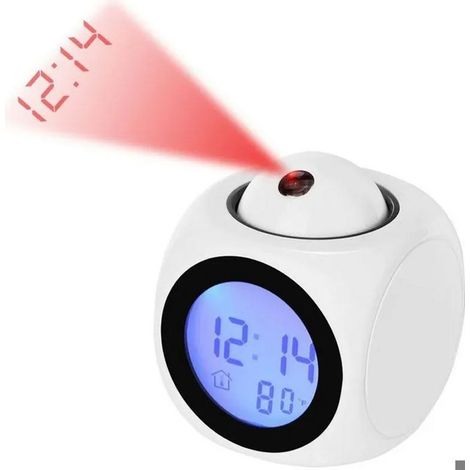 Horloge Digitale de Projection Silencieux LED Reveille-Matin 12/24h Réveil Projection Plafond Commande Vocale Affichage (1/5)