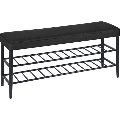 Banco para zapatos Relaxdays, asiento acolchado de cuero sintético, 2 estantes para 8 pares, negro, HBT 50x100x30 cm.
