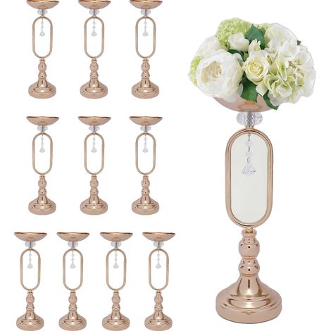 Jarrón alto, elegante diseño metálico, perfecto para centros de mesa, color dorado. (1/2)
