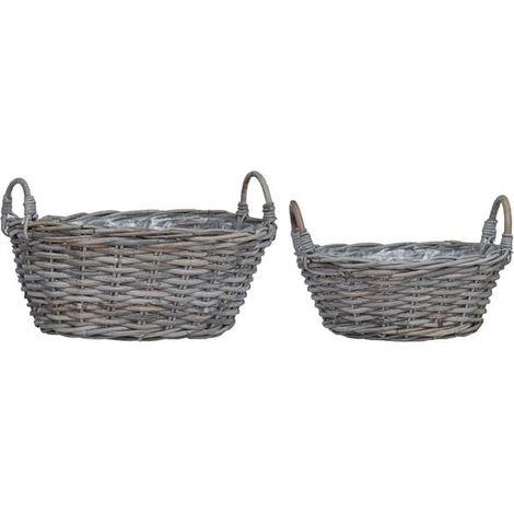 Paniers à plantes avec rangement intégré, lot de 2, finition rotin gris