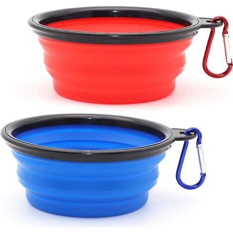 Gamelles pliables pour chiens et chats lot de 2 portables pour promenades voyages avec 2 mousquetons petit modèle bleu et rouge (1/5)