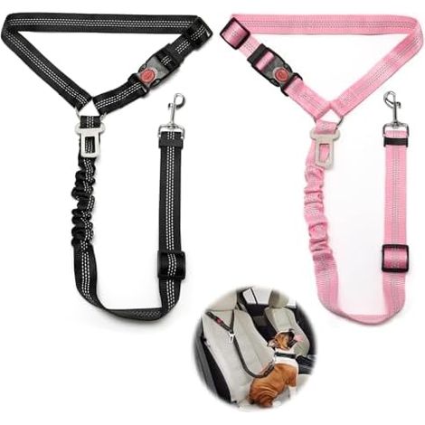 Lot de 2 Harnais Voiture Chien, Reglable, Amortisseur, 3-en-1, 360°, Animal, Compagnie, Voyage (1/5)