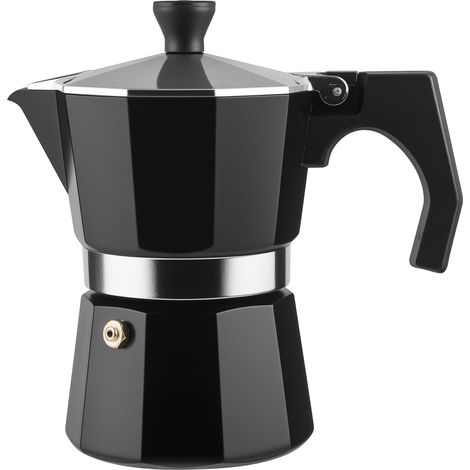 Moka pot coffee maker, 6 cups, aluminum stovetop coffee maker, percolator, moka pot coffee maker, 300ml, 6 cups, black