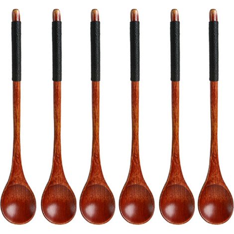 Cuillère En Bois - 19 Cm - Pour Mélanger Et Servir - Cuisine Japonaise - Lot De 6