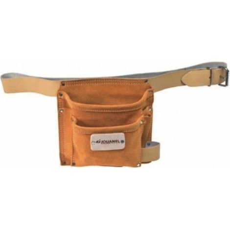 Jouanel – Poche à clous cuir poncé cognac – POCOU – Ceinture intégrée 40mm – 2 poches rectangulaires + 3 porte-accessoires – 360g