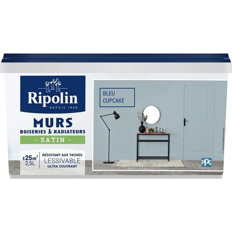 Ripolin – Peinture laque satin pour murs, boiseries et radiateurs – Couleur bleu cupcake – Monocouche très couvrante 2,5 L (1/3)