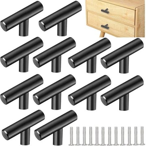 12 PCS Poignee de Meuble Cuisine Acier Inoxydable 5031mm Poigne Meuble T Bouton de Porte Argent Boutons de Tiroir Monotrou en (1/4)