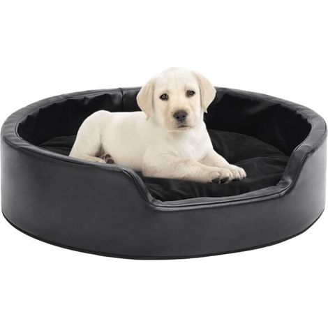 Panier pour chien noir, mesurant 69x59x19 cm, en peluche et simili cuir.