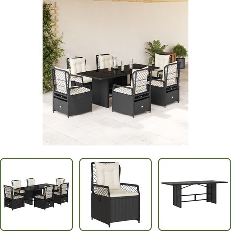 vidaXL Gartentisch - 7-tlg. Garten-Essgruppe mit Kissen Schwarz Poly Rattan (1/5)