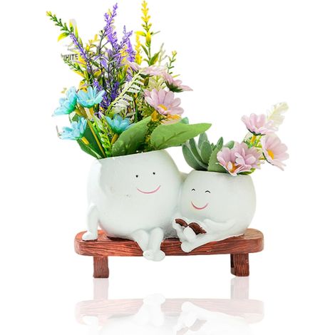 Pot De Fleur Smiley Face, Pot Fleurs Double Chaise À Bascule, avec Trou De Drainage, Idées Cadeaux pour Maman,Blanc (1/5)