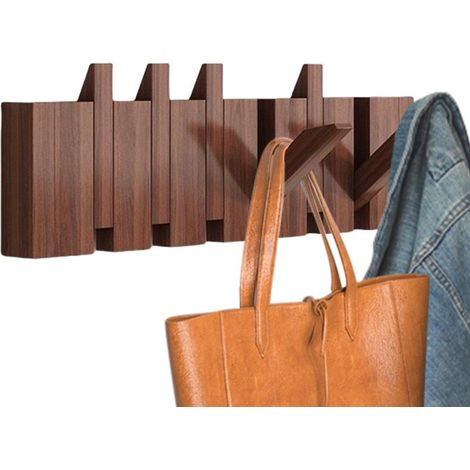 Garderobenständer aus Holz im Klavierstil mit Haken, moderner Wandorganizer für den Eingangsbereich, ideal für Hüte, Taschen und Kleidung.