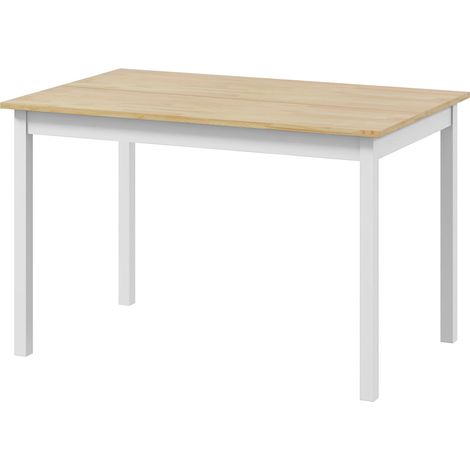 Table à manger vintage 120 cm bois massif blanc et naturel pour 4 personnes (1/5)