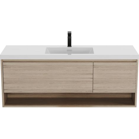 Mobile per bagno sospeso lavabo singolo 150 cm Naturale chiaro con rubinetto - PUJUKA (1/4)